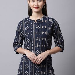 Pistaa Navy Blue Plus Size Ethnic Motifs Printed Kurti-19