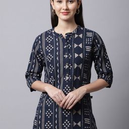 Pistaa Women Navy Blue & Off White Geometric Printed Short Kurti-image-98