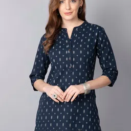 Pistaa Navy Blue Geometric Printed Kurti-picture-12