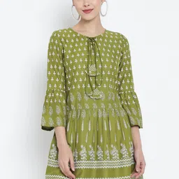 YASH GALLERY Green & White Ethnic Motifs Printed Kurti-58