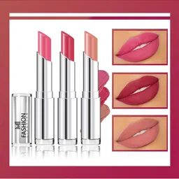 MI FASHION Set Of 3 Creme Matte Long Lasting Lipstick-10.5g-Light Carmine Pink-Wine Pink-Nude-image-23