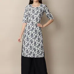 KALINI Women Grey & White Floral Printed Straight  Crepe Kurta-picture-18