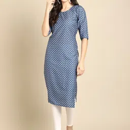 KALINI Women Blue Geometric Striped Summer Sheers Crepe Kurta-image-14