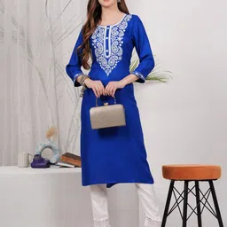 GREYSHADE Ethnic Motifs Embroidered Straight Kurta-picture-26
