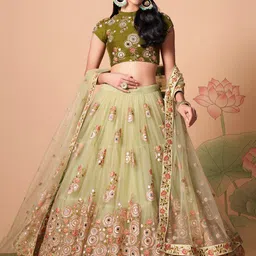 FABPIXEL Embroidered Mirror Work Semi-Stitched Lehenga & Unstitched Blouse With Dupatta-picture-24