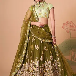 FABPIXEL Embroidered Mirror Work Semi-Stitched Lehenga & Unstitched Blouse With Dupatta-picture-13