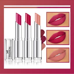 MI FASHION Set Of 3 Creme Matte Long Lasting Lipstick-10.5g-Pink-Pinkish Red-Nude-image-69