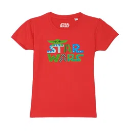Star Wars by Wear Your Mind Girls Red & Green Star Wars Printed Pure Cotton T-shirt-9