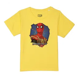 Marvel by Wear Your Mind Boys Yellow Spiderman Printed Pure Cotton Applique T-shirt-image-64