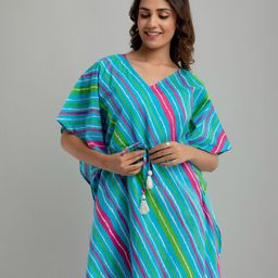 FrionKandy Multicoloured Striped Flared Sleeve Cotton Empire Longline Top-image-96