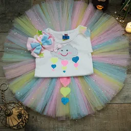 TINY MINY ME Girls White & Pink Printed T-shirt with Skirt-image-34