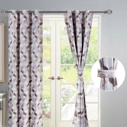 Deco Window White & Brown Set of 2 Room Darkening Door Curtain-image-20