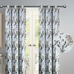Deco Window Brown & Grey Set of 2 Floral Room Darkening Door Curtain-13