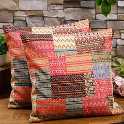 Alina decor Pink & Brown Set of 2 Geometric Square Cushion Covers-14