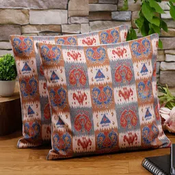 Alina decor Grey & Maroon Set of 2 Ethnic Motifs Square Cushion Covers-12