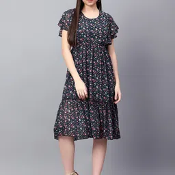 Tulip Eden Floral Printed Flutter Sleeves Georgette Empire Dress-image-18