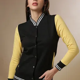 Campus Sutra Women Black Yellow Windcheater Bomber Jacket-16