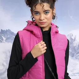 Tokyo Talkies Pink Hooded Cropped Padded Jacket-25