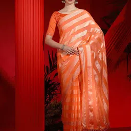 Mitera Striped Poly Chiffon Saree-image-75