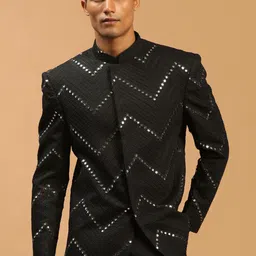 VASTRAMAY Men Embroidered Mirror Work Slim-Fit Bandhgala Blazers-image-29