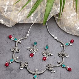 ZENEME Rhodium-Plated Cubic Zirconia-Studded Jewellery Set-image-101