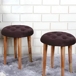 Shadowkart 2-Pcs Coffee Brown Round Wooden Ottomans-image-38