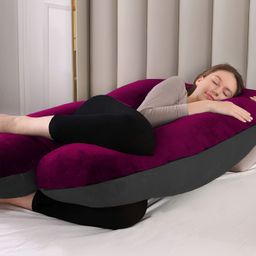DADDY COOL Maroon & Grey Fibre Filled Faux Velvet Breathable Maternity Pillow-28