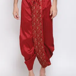 VASTRAMAY Men Maroon Solid Silk Blend Dhoti-image-98