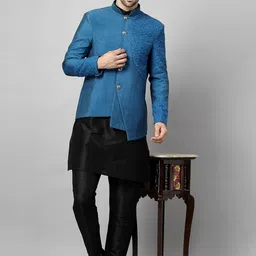 Utsav Fashion Men Embroidered Regular Thread Work Dupion Silk Kurti with Trousers-picture-10