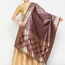 Dupatta Bazaar Burgundy & Gold-Toned Ethnic Motifs Woven Design Dupatta-picture-19