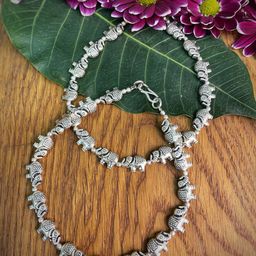 Digital Dress Room Silver-Plated Elephant Design German Silver Oxidised Anklets-44