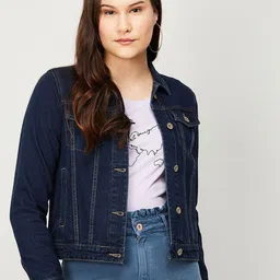 Ginger by Lifestyle Women Blue Cotton Washed Lightweight Crop Denim Jacket with Patchwork-image-80