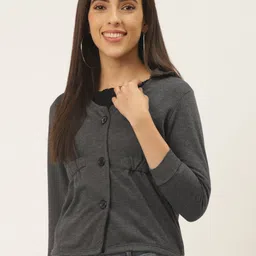Belle Fille Women Charcoal Grey Fleece Lightweight Tailored Jacket-picture-36