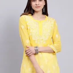 Seva Chikan Ethnic Motifs Embroidered Lucknowi Chikankari Kurti With Inner-image-72