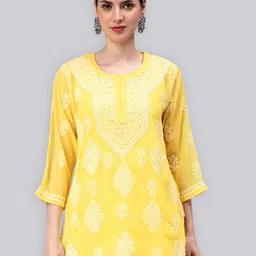 Seva Chikan Ethnic Motifs Embroidered Lucknowi Chikankari Kurti With Inner-image-76