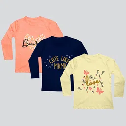 Mojua Girls Pack Of 3 Typography Printed Bio Finish Cotton T-shirts-picture-40