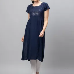 AV2 Navy Embellished Sequined Maternity A-Line Kurta-image-104