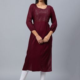 AV2 Maroon Sequined Embellished Maternity Kurta-image-34