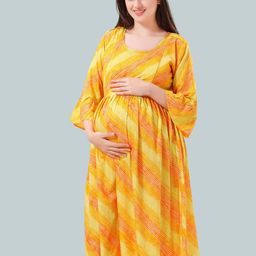 Be You Women Leheriya Printed Bell Sleeves Maternity Kurta-picture-3