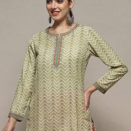 Biba Chevron Printed Notch Neck Long Sleeves Straight Kurti-picture-33