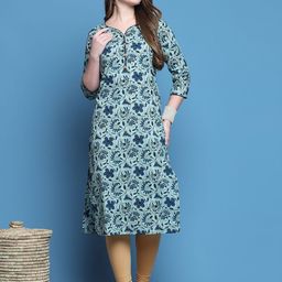 Rajnandini Floral Printed Pure Cotton Sweetheart Neck Straight Kurta-image-37