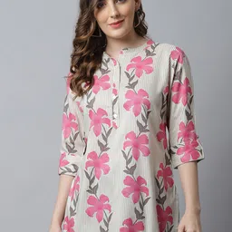 Pistaa Women Plus Size Pink & Grey Floral Printed Kurti-picture-8