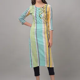 Dollar Missy Round Neck Woven Design Striped Thread Work Straight Kurta-image-27