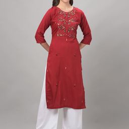 Dollar Missy Round Neck Ethnic Motifs Embroidered Thread Work Straight Cotton Kurta-picture-4