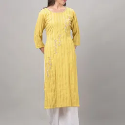 Dollar Missy Round Neck Ethnic Motifs Woven Design Beads and Stones Straight Cotton Kurta-19