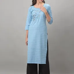 Dollar Missy Round Neck Ethnic Motif Embroidered Yoke Design Straight Cotton Kurta-2