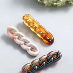 VOGUE PANASH Women Set of 3 Green & Yellow Alligator Hair Clip-16
