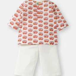 THE BABY LABEL Kids Orange & White Hand-Block Camera Print Kurta Pajama Set-43