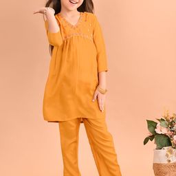 LilPicks Girls Yoke Design Embellished Cotton Empire Kurta with Palazzos-picture-29