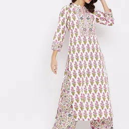 Tissu Women Cream-Coloured Ethnic Motifs Printed Pure Cotton Kurta with Palazzos-picture-12